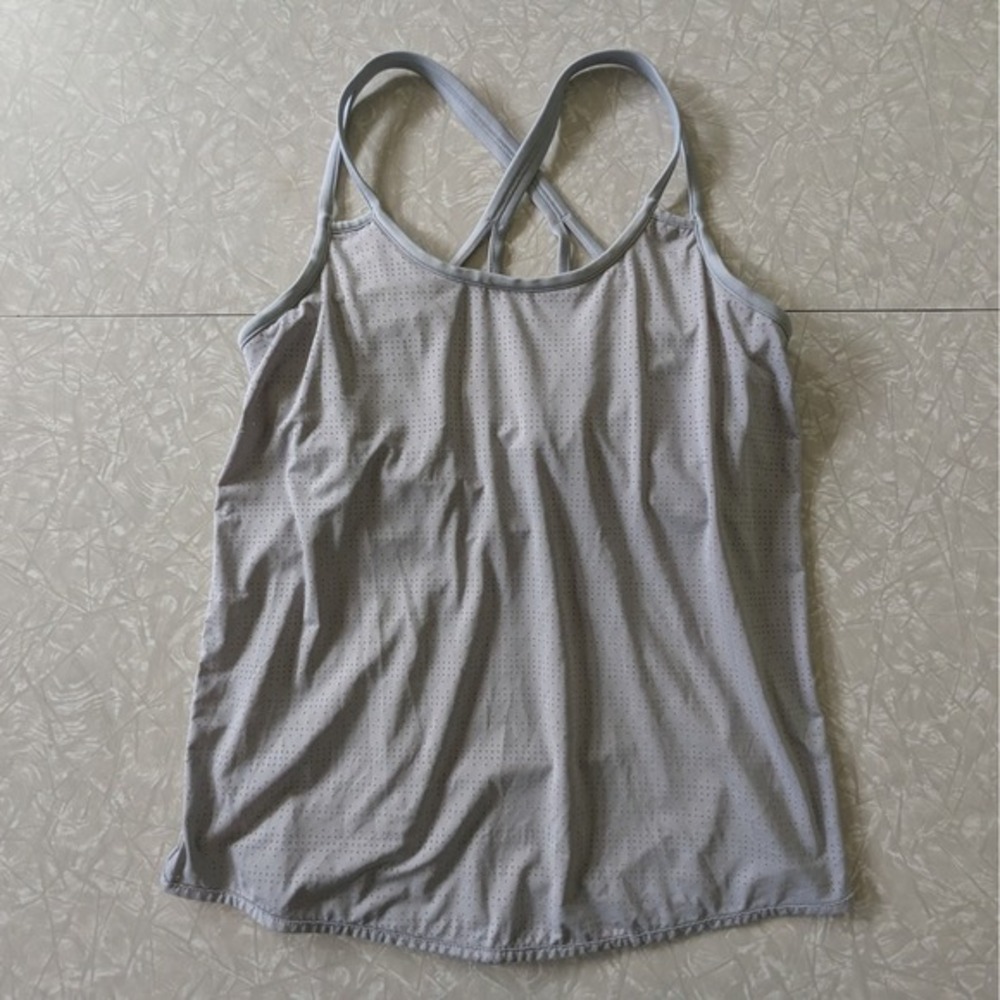 Athleta‎ S Full Force Gray Perforated Strappy Back Built In Shelf Bra Tank Top